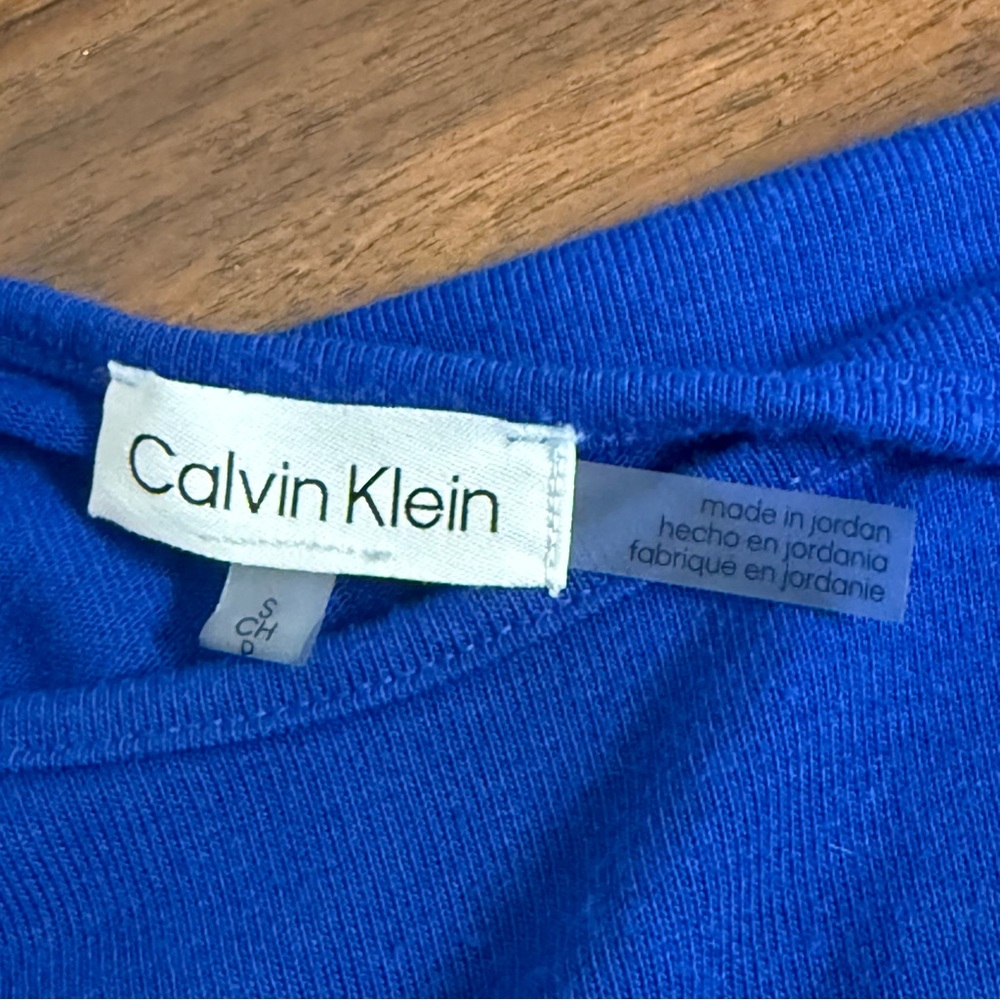 Calvin Klein Royal Blue Long Sleeve Stretch Knit Top Women’s Small Classic Tee - Picture 6 of 9